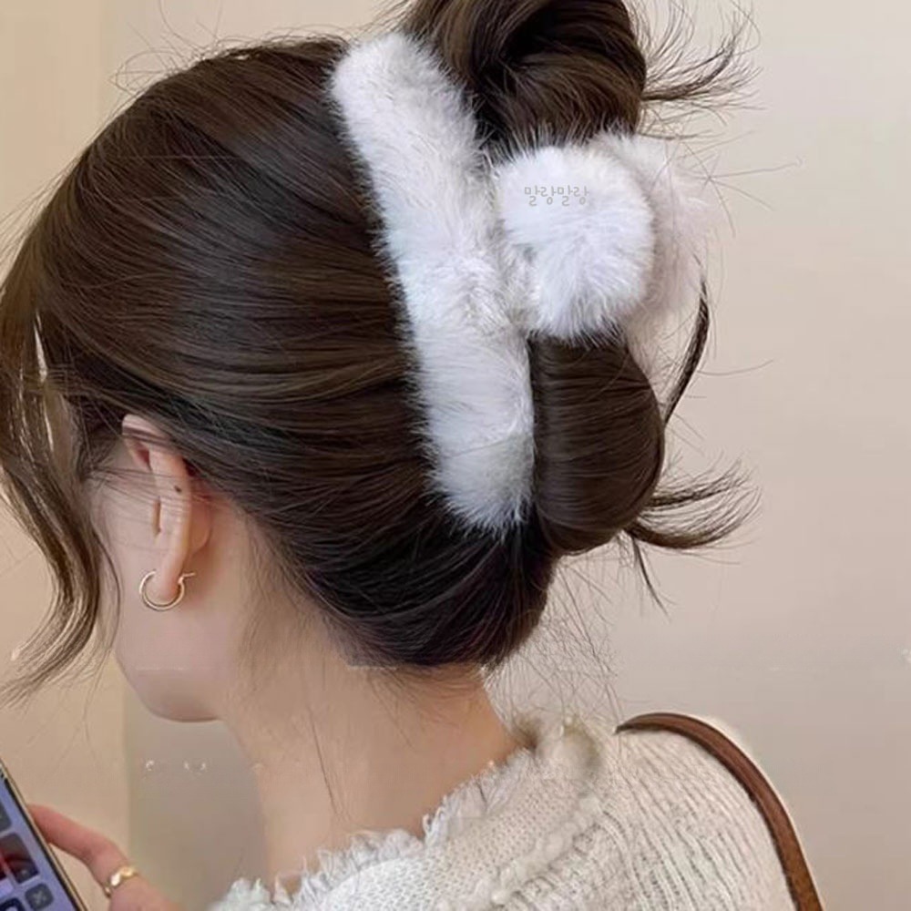 심플한 밍크 털헤어삔 올림머리 대형집게핀