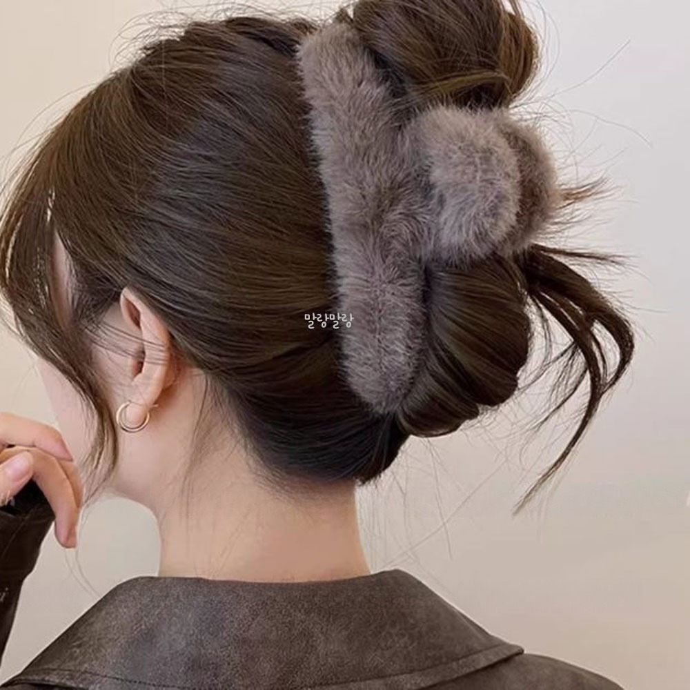 심플한 밍크 털헤어삔 올림머리 대형집게핀