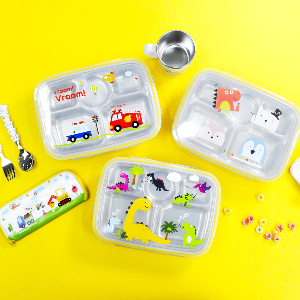 국내산 스텐 304 캐릭터 유치원 어린이집 뚜껑 식판 유아 깊은형 스텐 식판 도시락 쿨디노