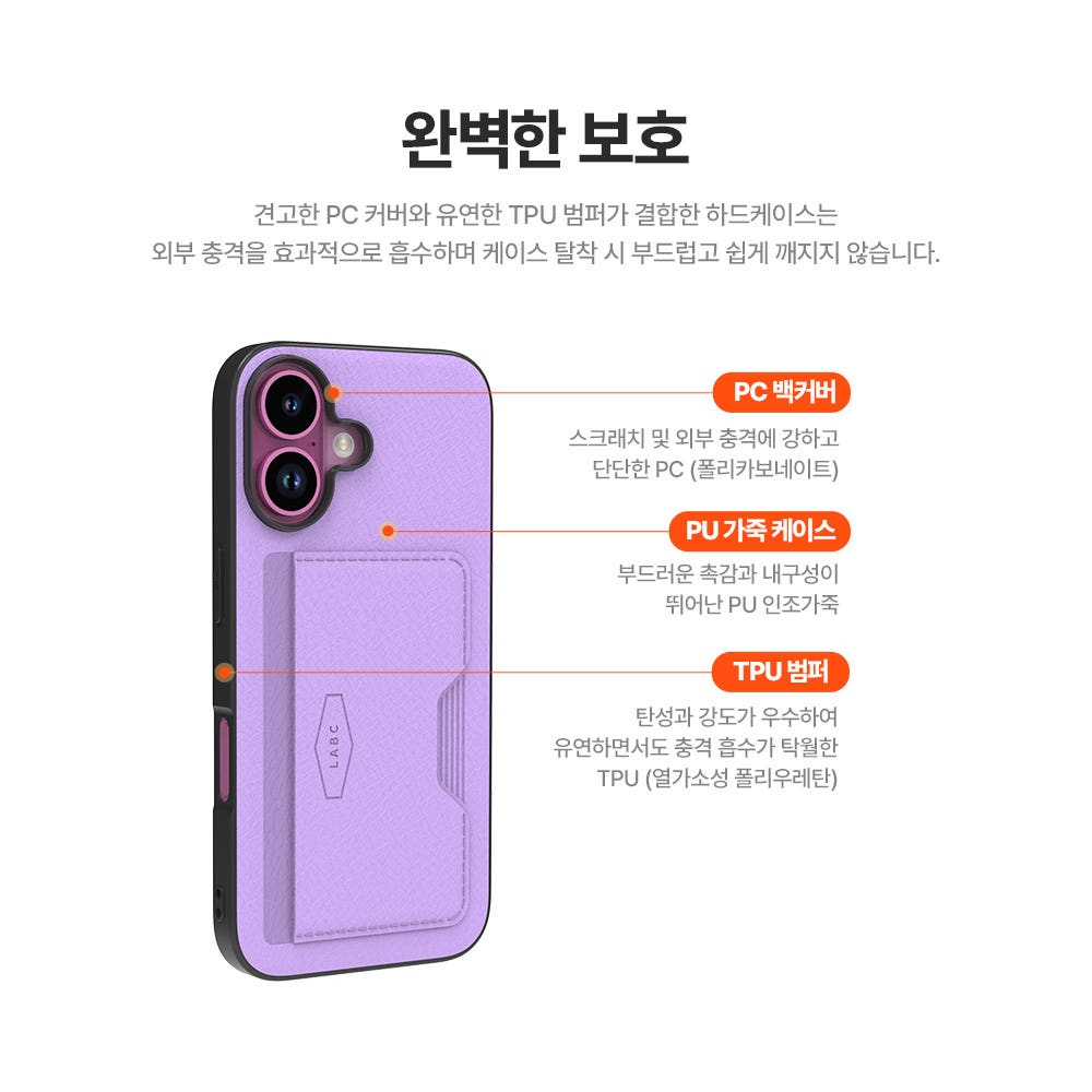 랩씨 카드 수납 슬롯 레더 지갑 케이스 오렌지, 아이폰16 - 상세 이미지 4