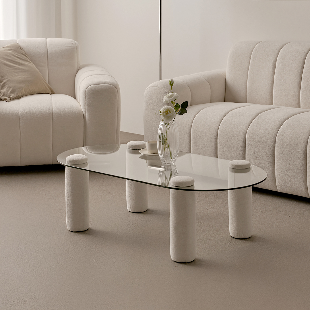 슬레코폼 LIFE 01 원형 강화유리 부클레 패브릭 소파테이블 1200