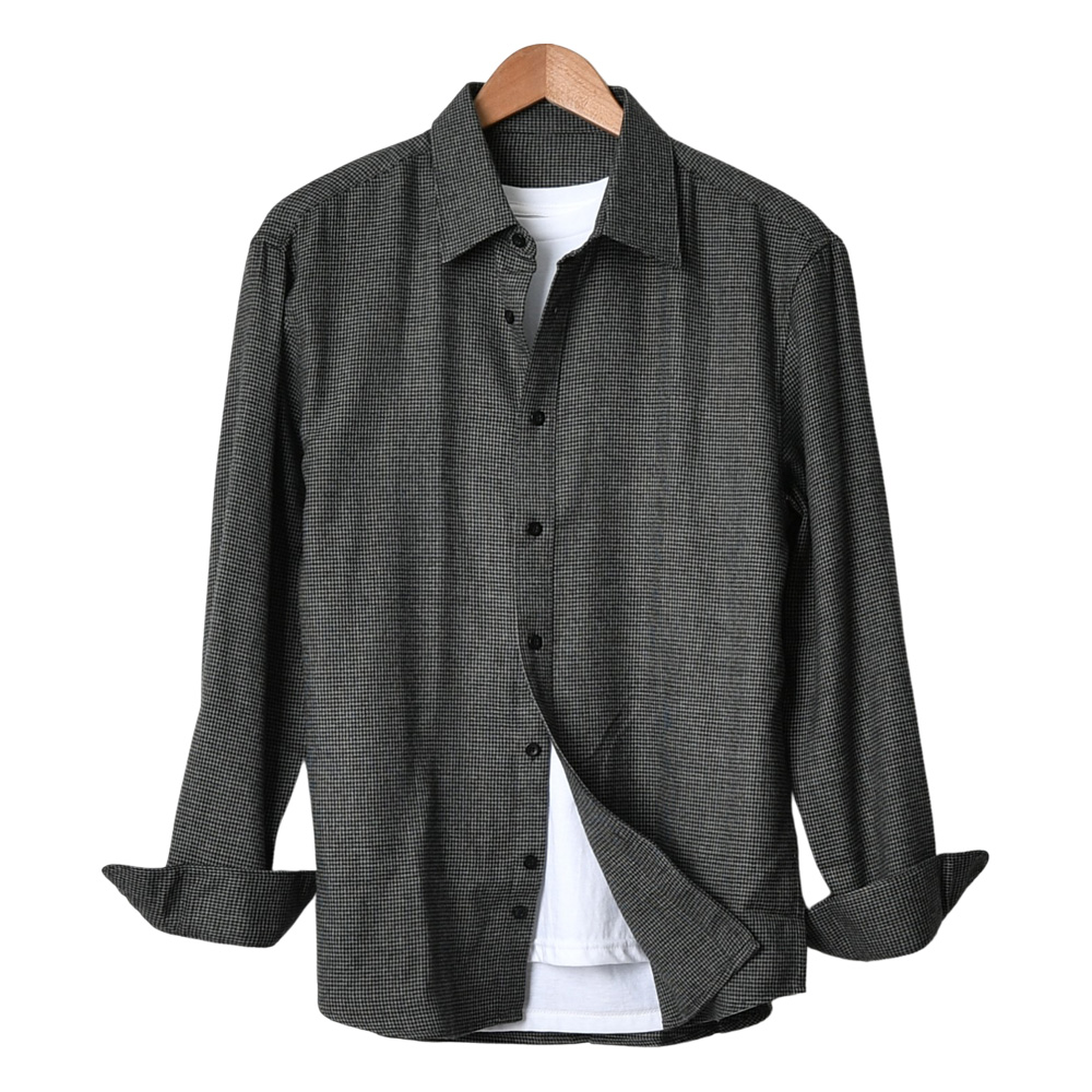 남자 기모 셔츠 겨울 긴팔 카라 모직 체크 빅사이즈 남방 제품 이미지