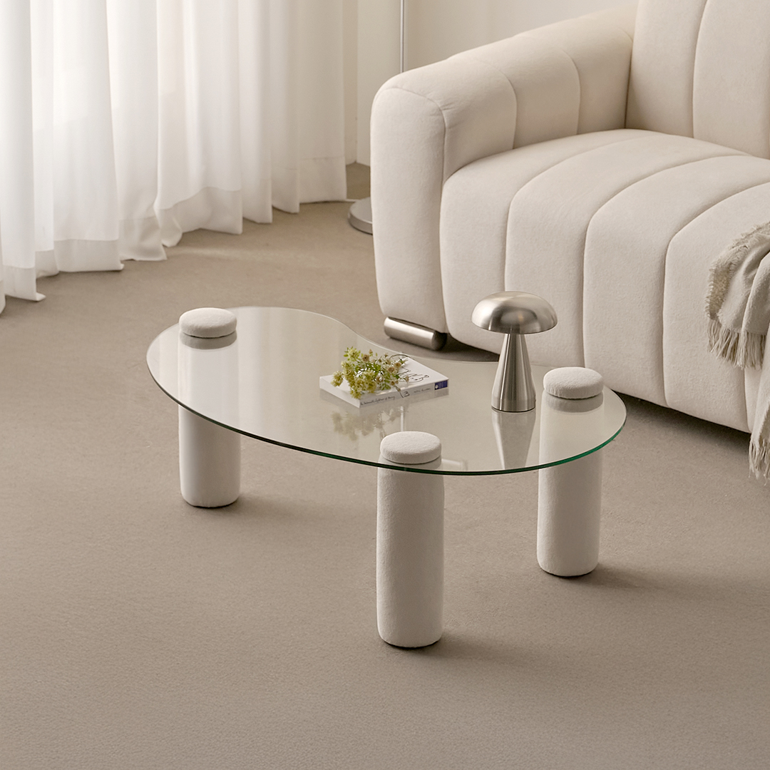 슬레코폼 LIFE 01 비정형 강화유리 부클레 패브릭 소파 테이블 1200