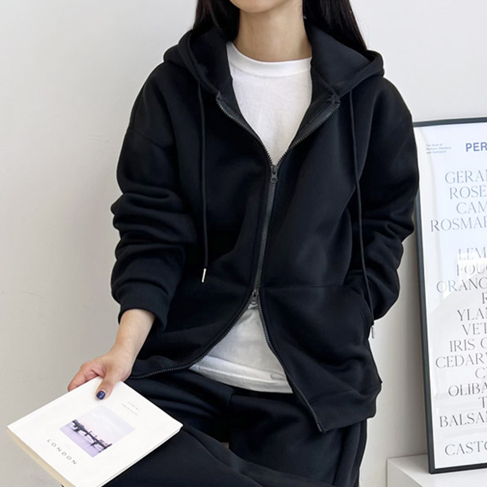 양기모후드집업 양털 기모 두꺼운 커플 여성 오버핏 겨울 후드 - 상세 이미지 4
