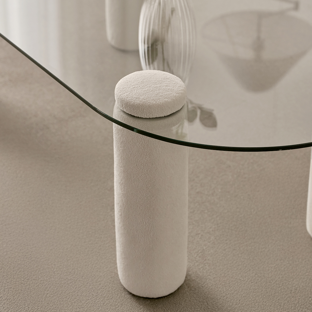 [슬레코폼] LIFE 01 원형 강화유리 부클레 패브릭 소파테이블 1000