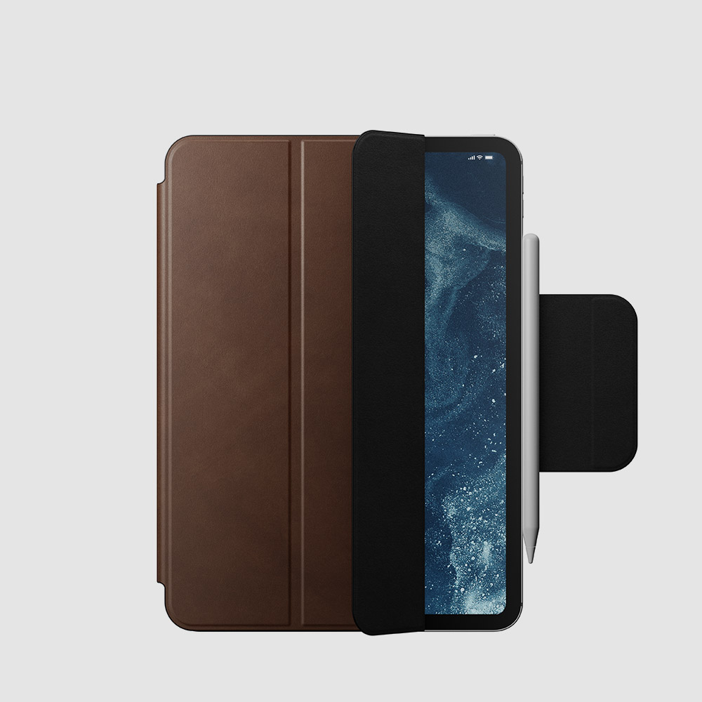 노마드 아이패드 프로 M4 11인치 가죽 폴리오 케이스 - 브라운 / 애플 펜슬 수납