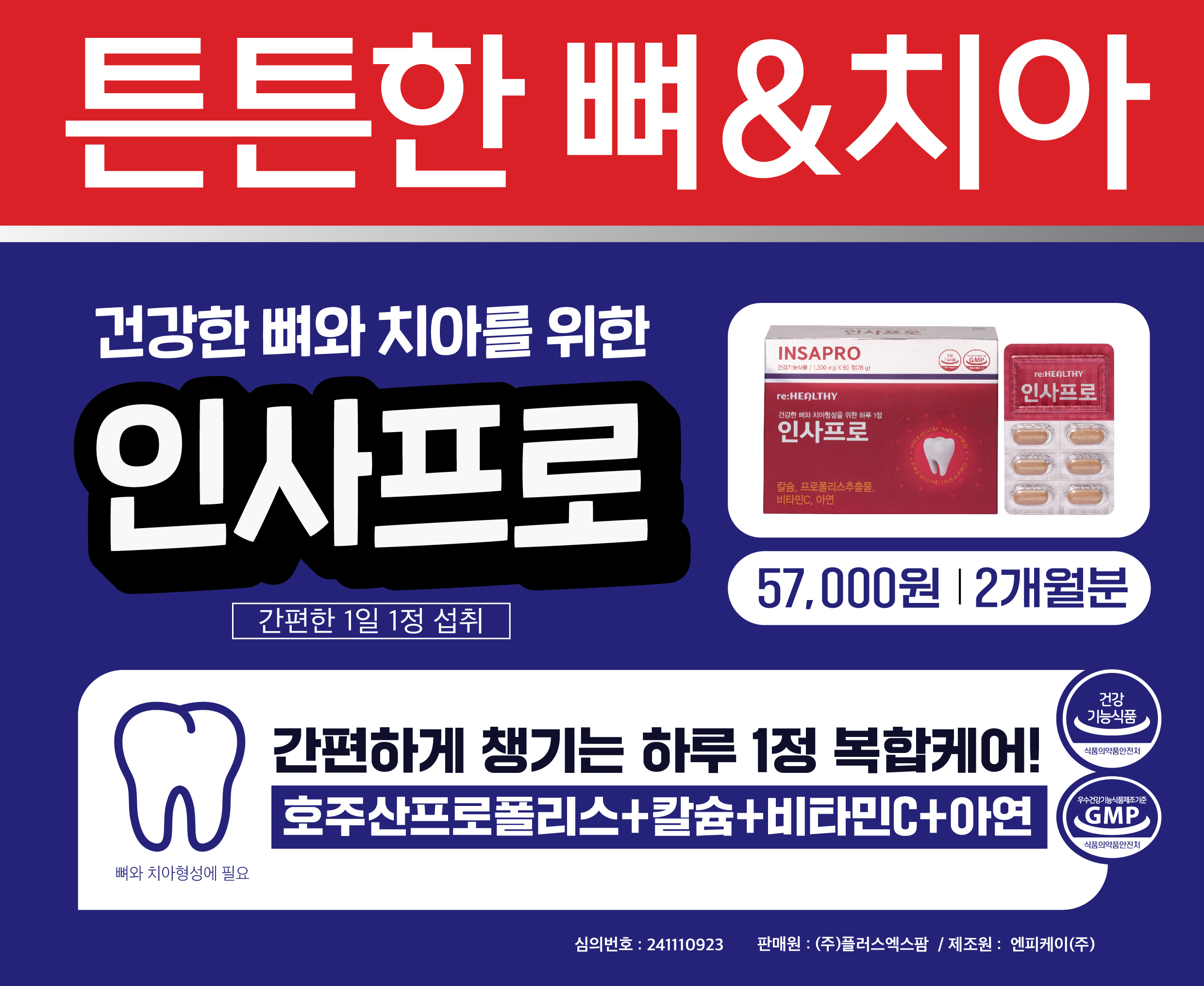 뼈 치아 건강 칼마디 칼슘 영양제 잇몸 칫솔제공 - 상세 이미지 3