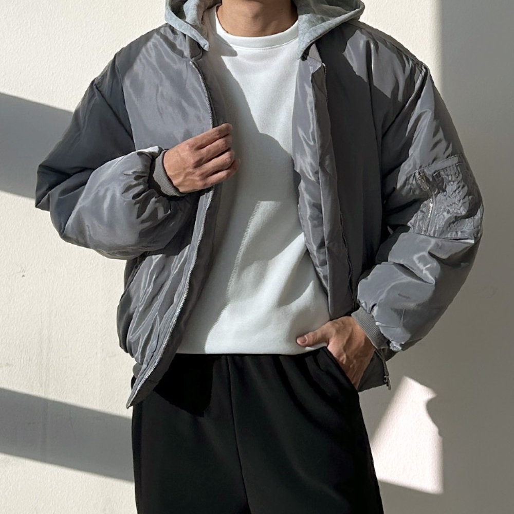 남자 우셀 오버핏 겨울 후드 탈부착 항공 패딩 점퍼