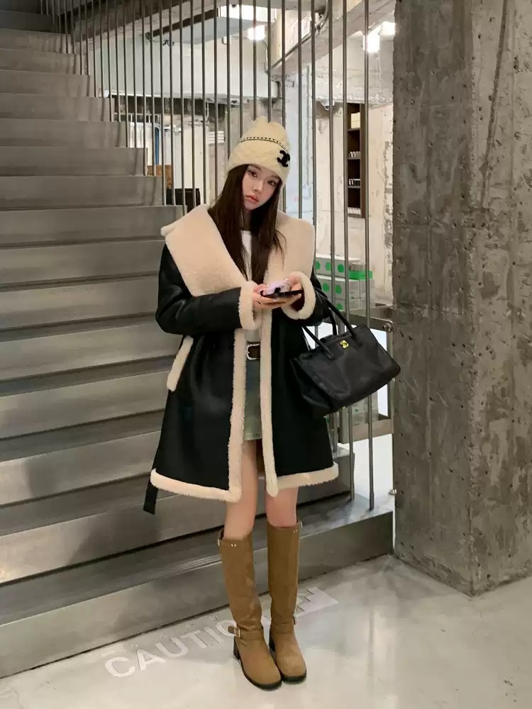 와이드 카라 퍼무스탕 양모 하프코트 2color - 상세 이미지 5