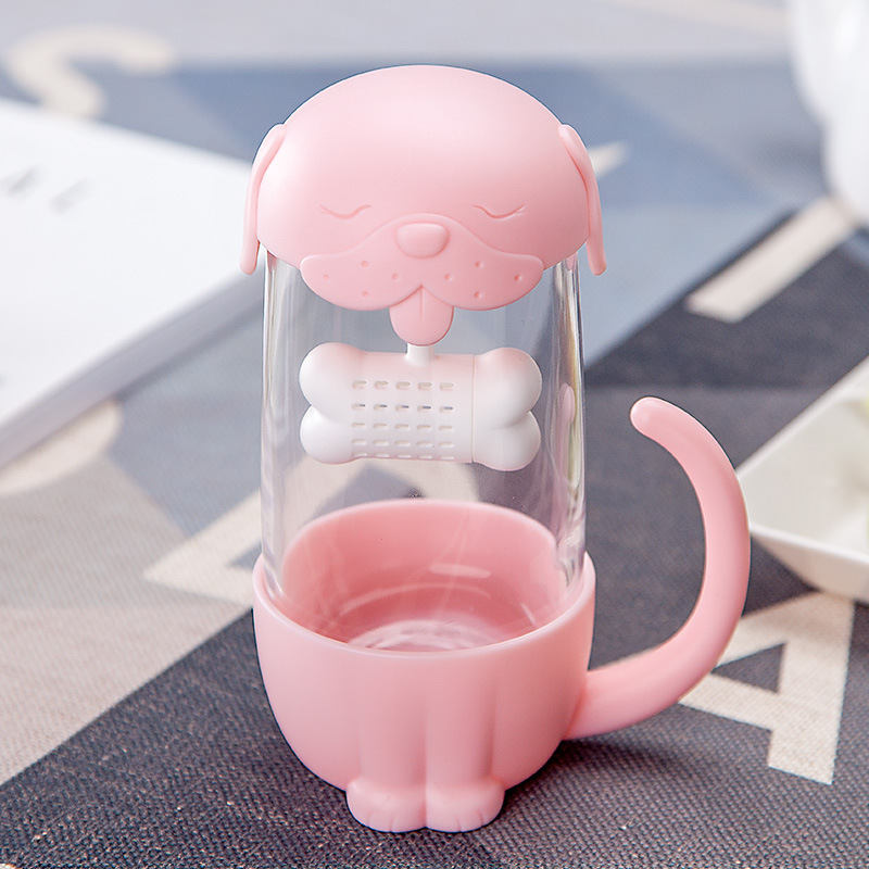 [2Style] [3색] 댕냥이 컨셉  뚜껑있는 머그컵 차 우리는 컵 물고기/뼈다귀 찻잎필터 컵 일체형찻잔 티머그 집들이선물용 - 상세 이미지 3