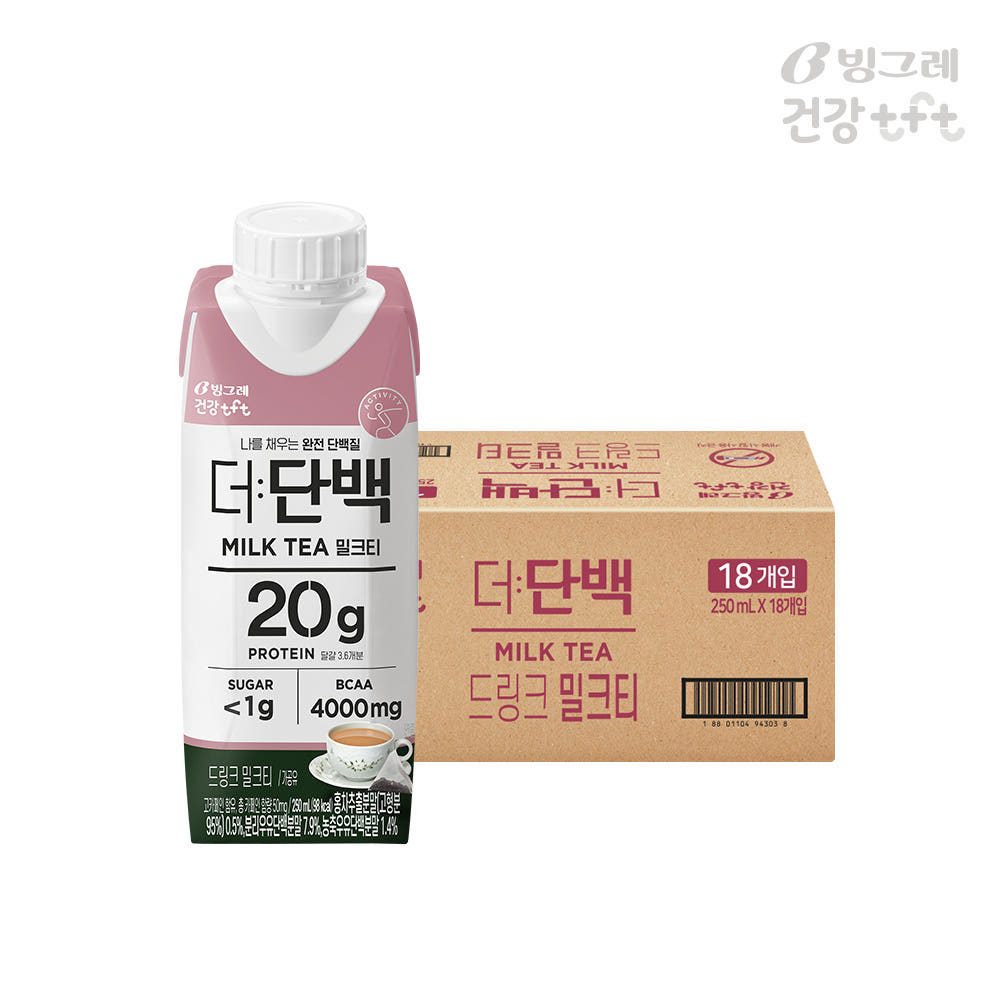 빙그레 더단백 드링크 밀크티 단백질 프로틴음료 250ml 18팩