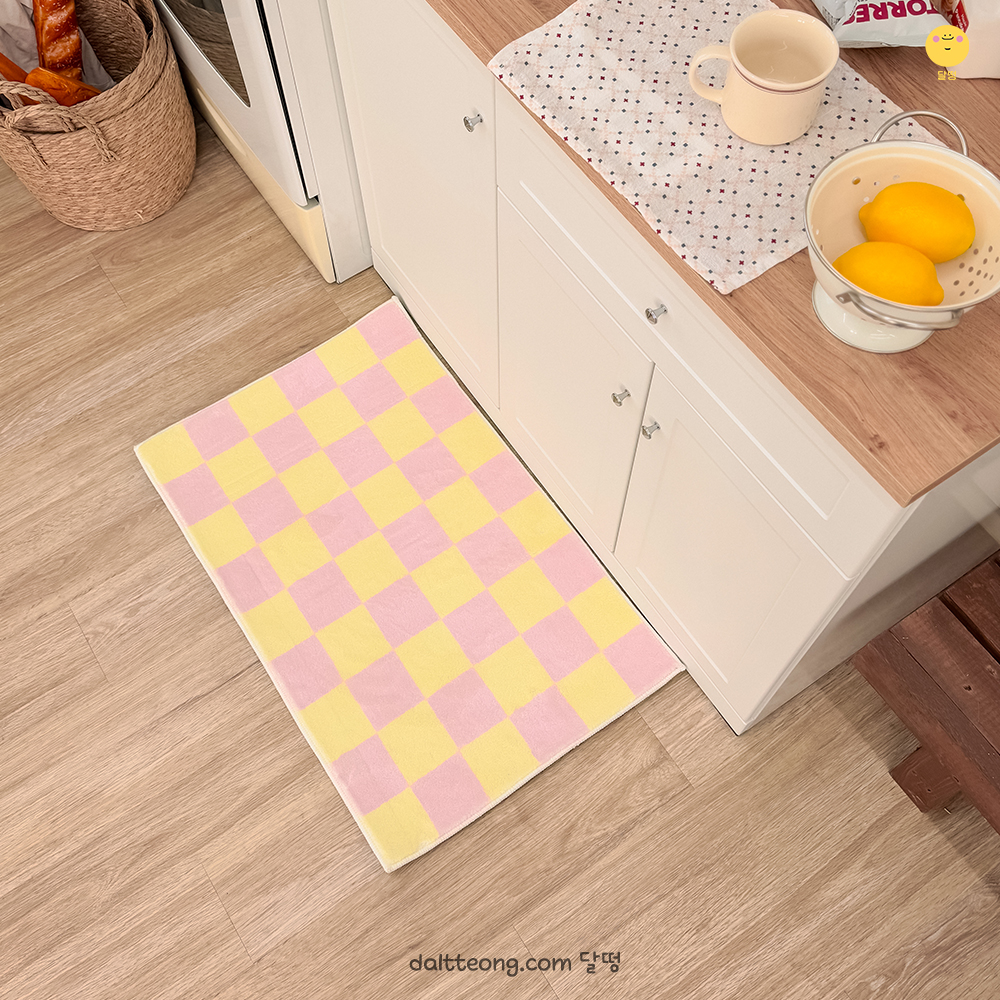 달떵 귀여운 핑크체커보드 발매트 주방 화장실 욕실 매트 미니 러그 침대 인테리어60x40