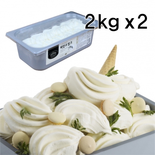 흥국 비앙코 밀크 젤라또 2kg 2개 대용량 업소용 아이스크림 - 상품 이미지