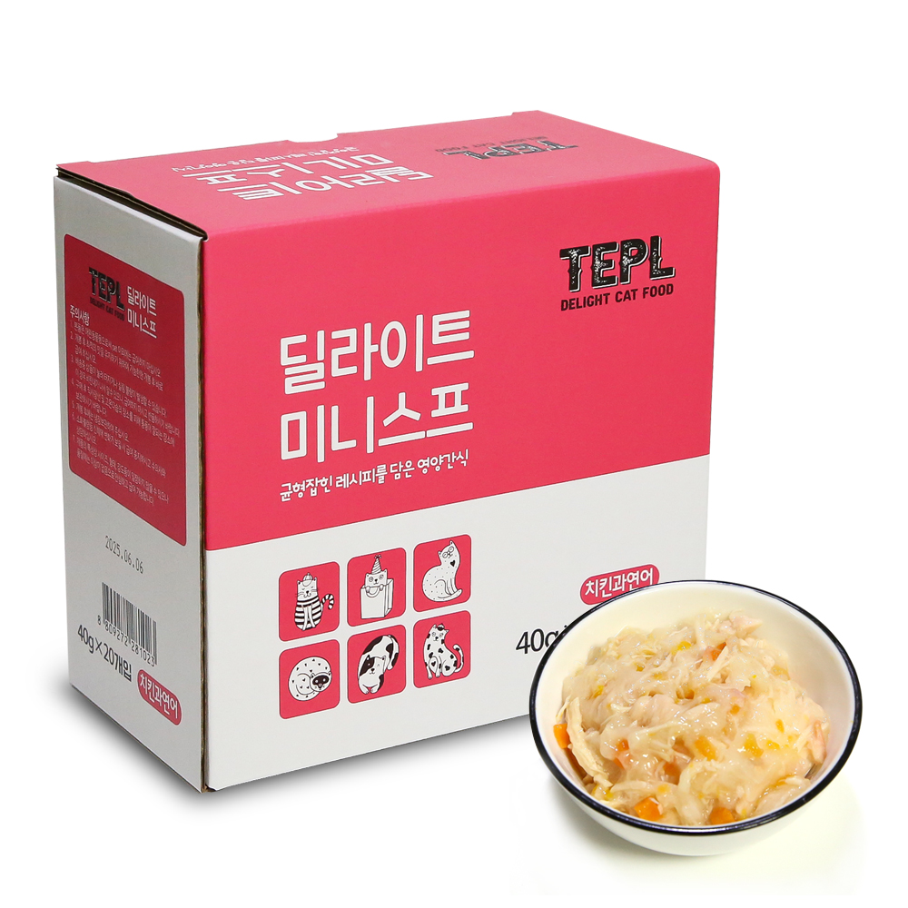 테플 딜라이트 미니스프 40g x 20개 치킨과 연어 고양이간식