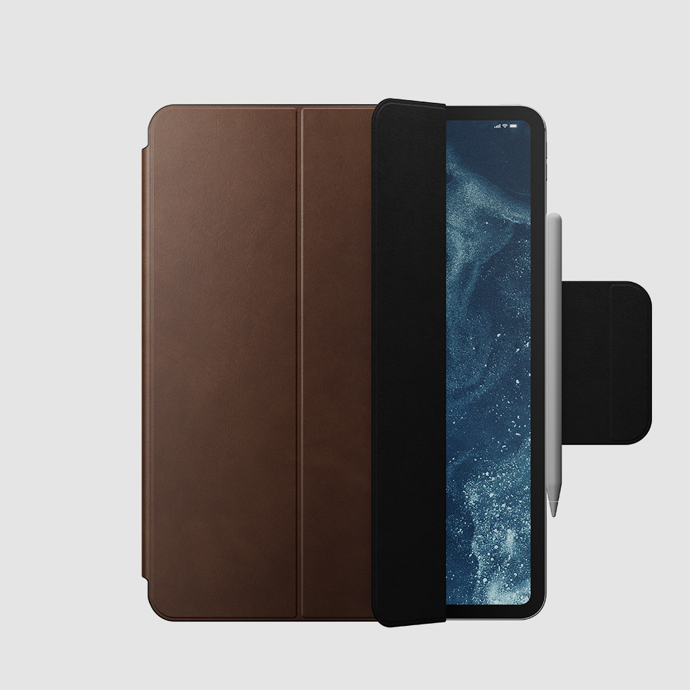 노마드 아이패드 프로 M4 13인치 가죽 폴리오 스마트 커버 애플 펜슬 케이스 - 브라운