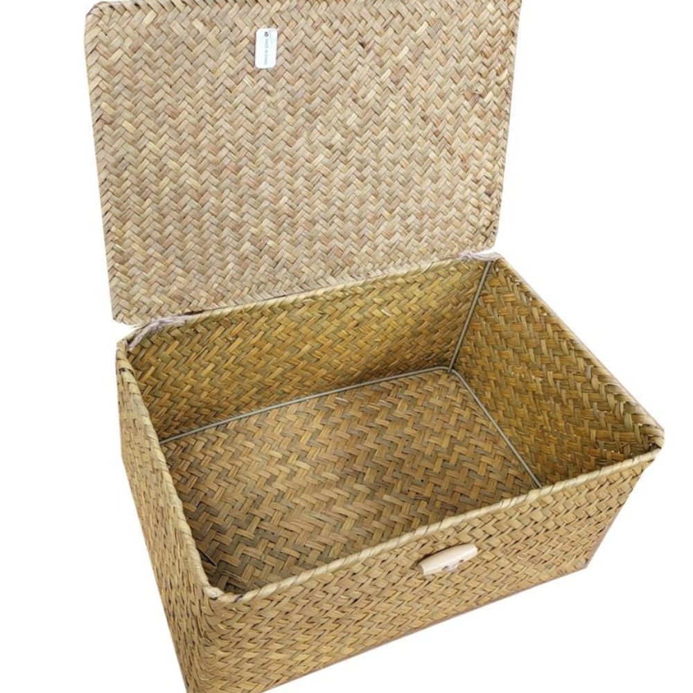 라탄 수납박스 소품바구니 대형 네츄럴톤4호 사각덮개
