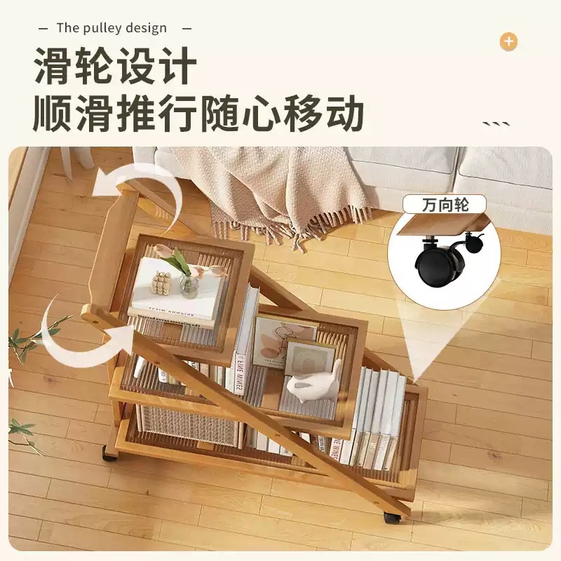 북트레일러 이동식 책꽂이 북트롤리 정리함 선반 카트 책장 2단 간이 책선반 - 상세 이미지 5