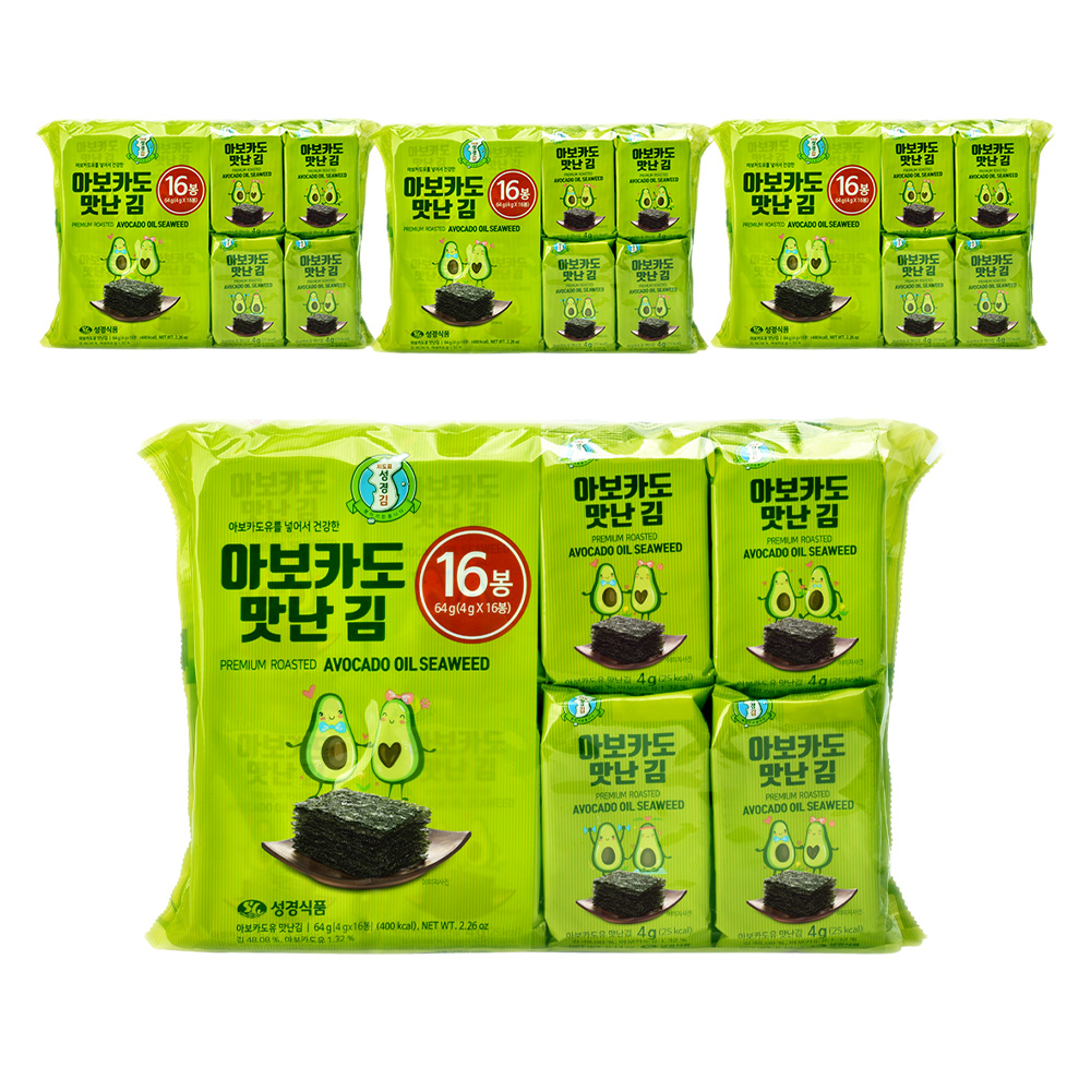 [성경김본사] 아보카도 도시락김 4g x 16봉 64g, 4개 - 상품 이미지