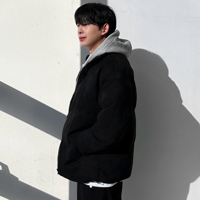 남자 셀우 오버핏 겨울 따뜻한 웰론 스웨이드 패딩 점퍼 - 상세 이미지 4
