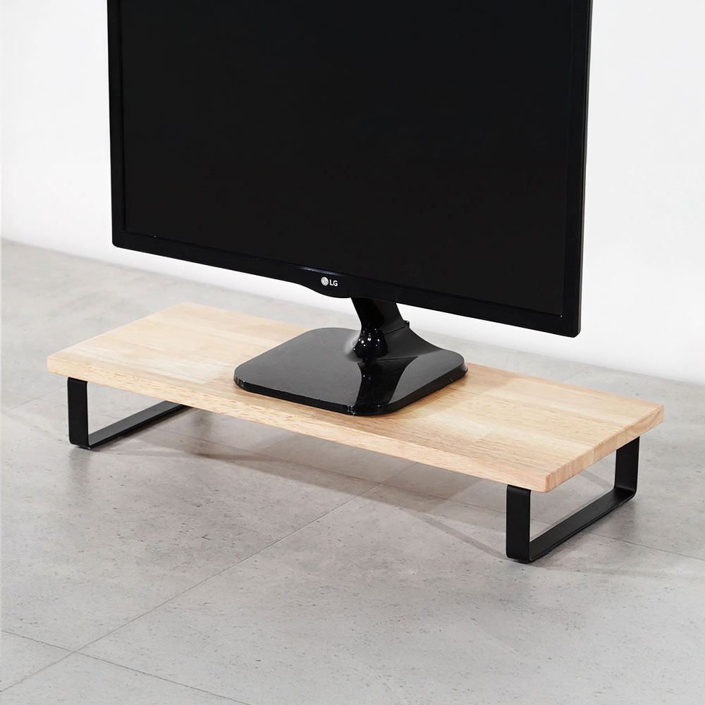 원목 듀얼 모니터 받침대 폭 240mm 높이10cm 600mm, 고무나무상판(블랙받침) - 상세 이미지 2