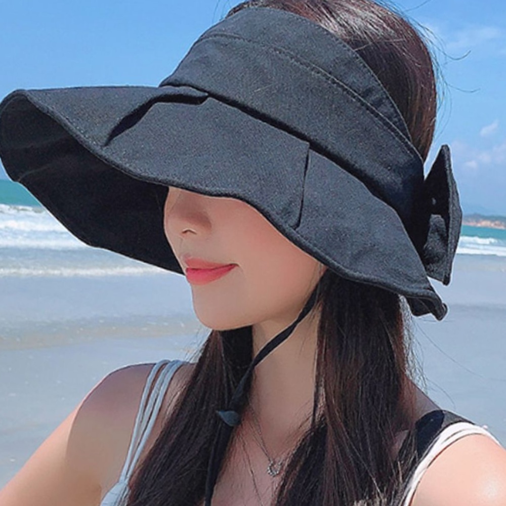모자 차단 여성 가리개 선캡 햇빛 썬캡 블랙 리본