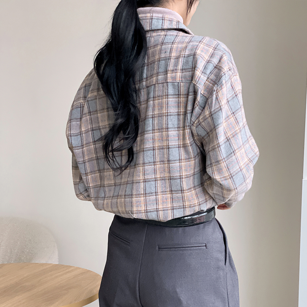 빈티지 겨울셔츠 오버핏 여성체크남방 도톰 긴팔 - 상세 이미지 3
