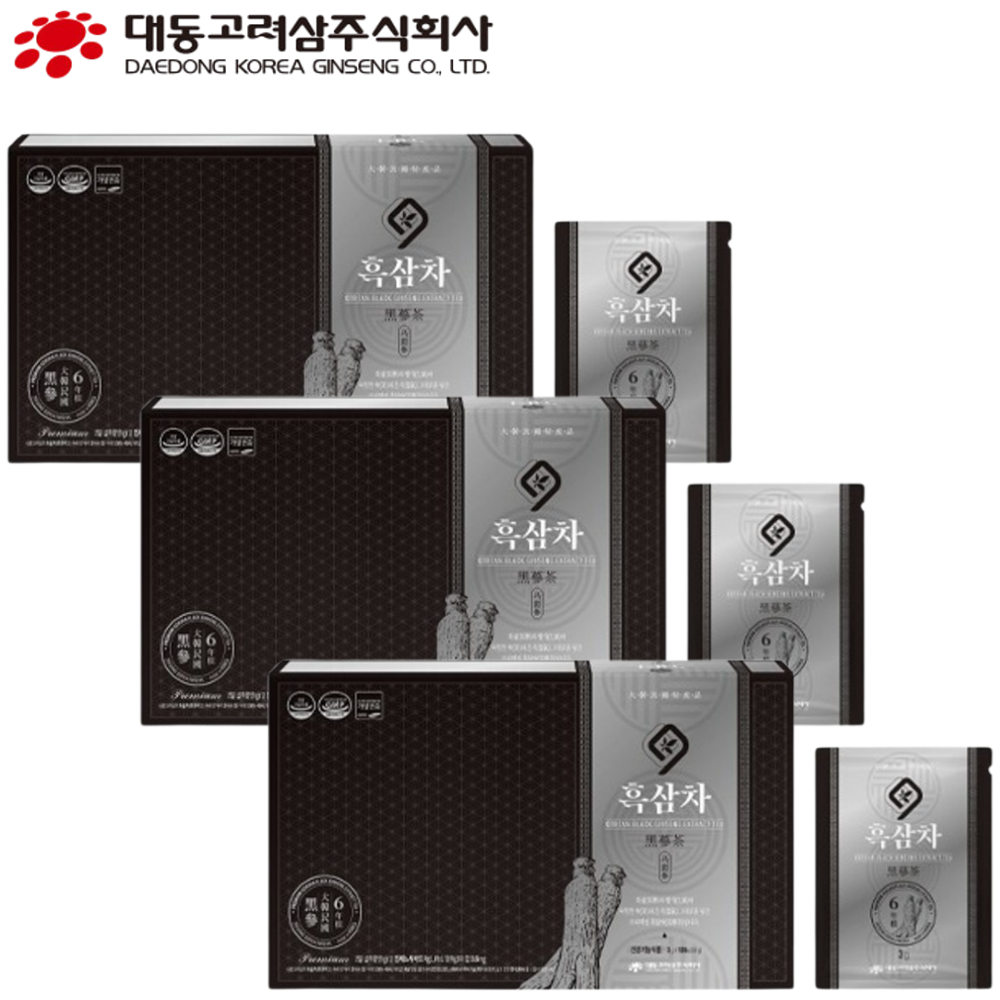 대동고려삼 흑삼차 과립형 스틱 3g 100포 3박스 6년근 구증구포 흑삼 진세노사이드 - 상품 이미지