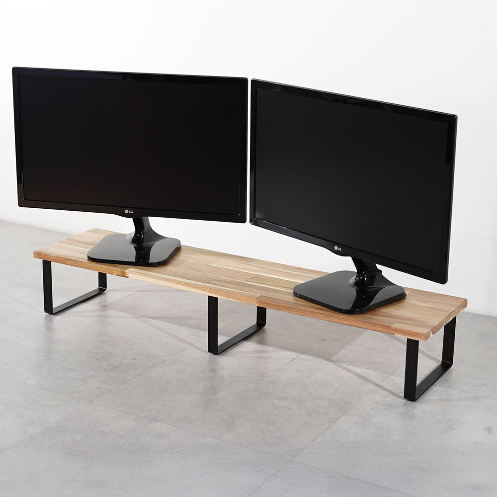 원목 듀얼 모니터 받침대 폭 300mm 높이16cm 1000mm, 아카시아상판(블랙받침) - 상세 이미지 2