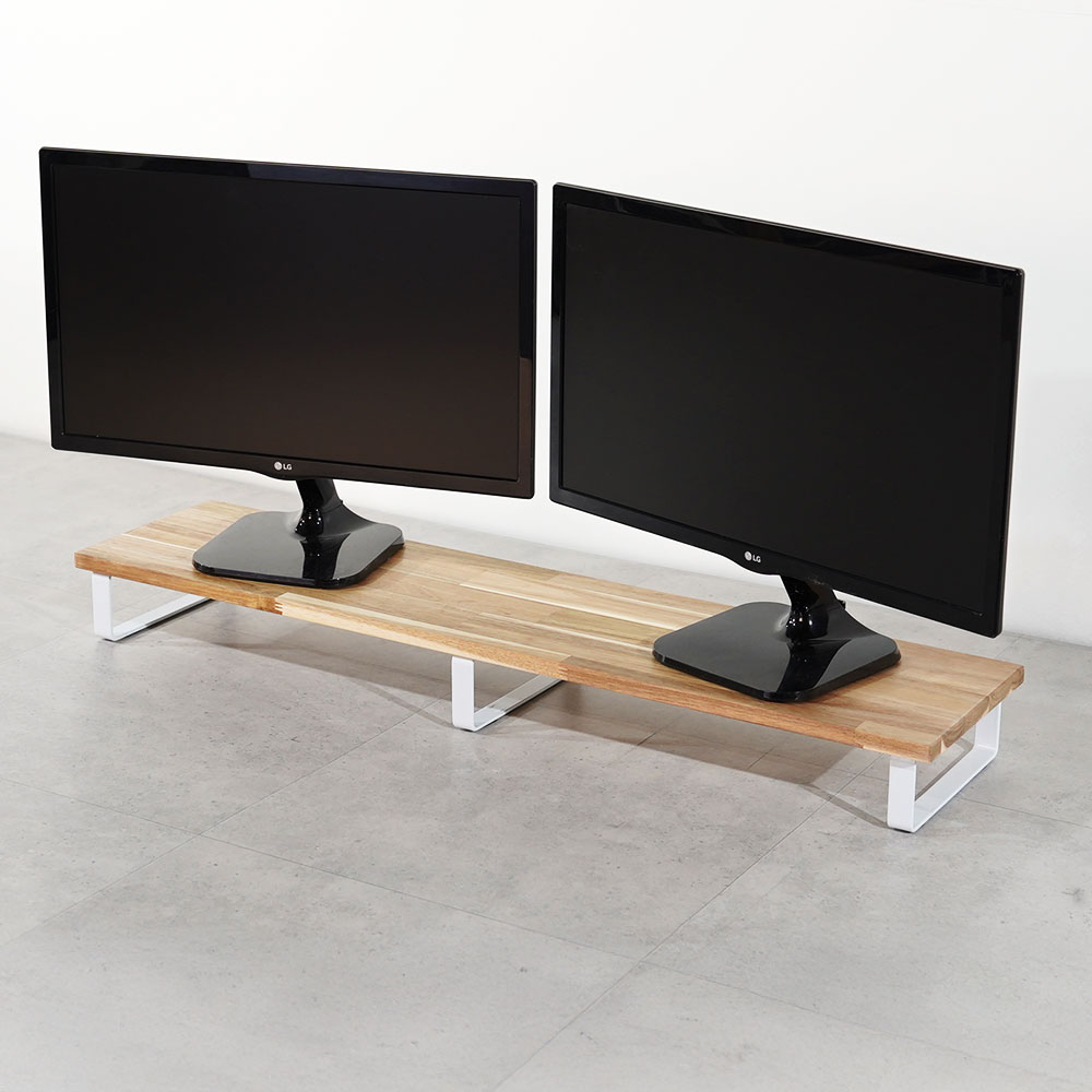 원목 듀얼 모니터 받침대 폭 240mm 높이10cm 1000mm, 아카시아상판(화이트받침) - 상세 이미지 2