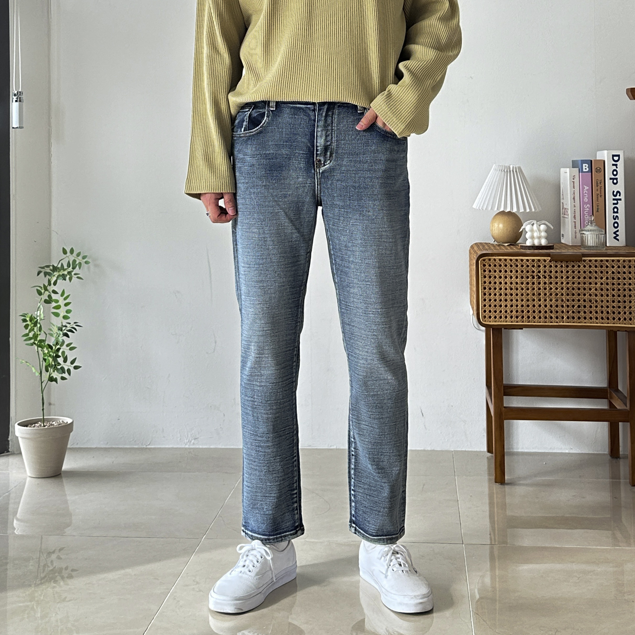 남자 9부 시크릿 밴딩 스판 데일리 청바지 연청 중청 진청 블랙 데님 기모 버전 추가 - 상품 이미지
