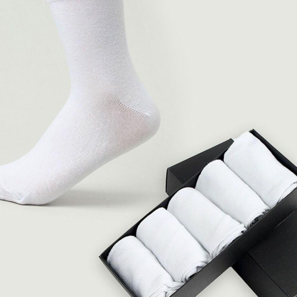화이트 무지 남성 양말 중목 기본 깔끔 스타일 5켤레 - 상품 이미지