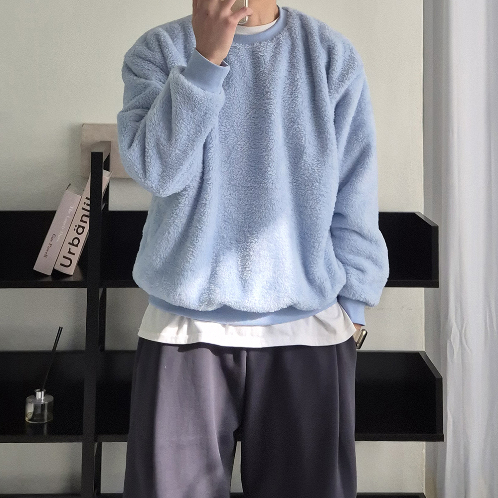 남자 맨투맨 빅사이즈 오버핏 기모 양털 커플 맨투맨 - 상세 이미지 4