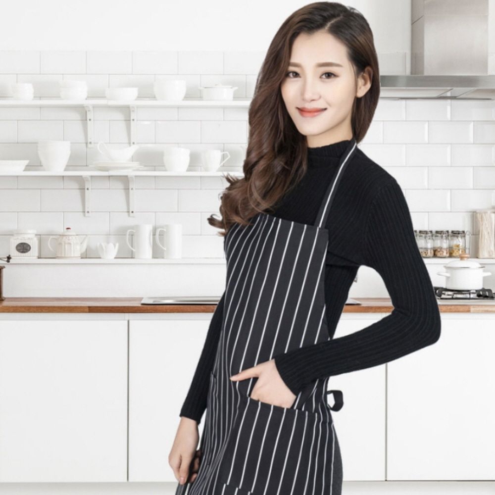 가정 쿠킹 카페 요리할래 스트라이프 앞치마 블랙 : 퍼팩트리빙