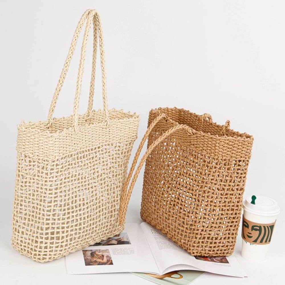 비치 숄더 통스타일 그물 토트백 라탄백 네추럴 TR41