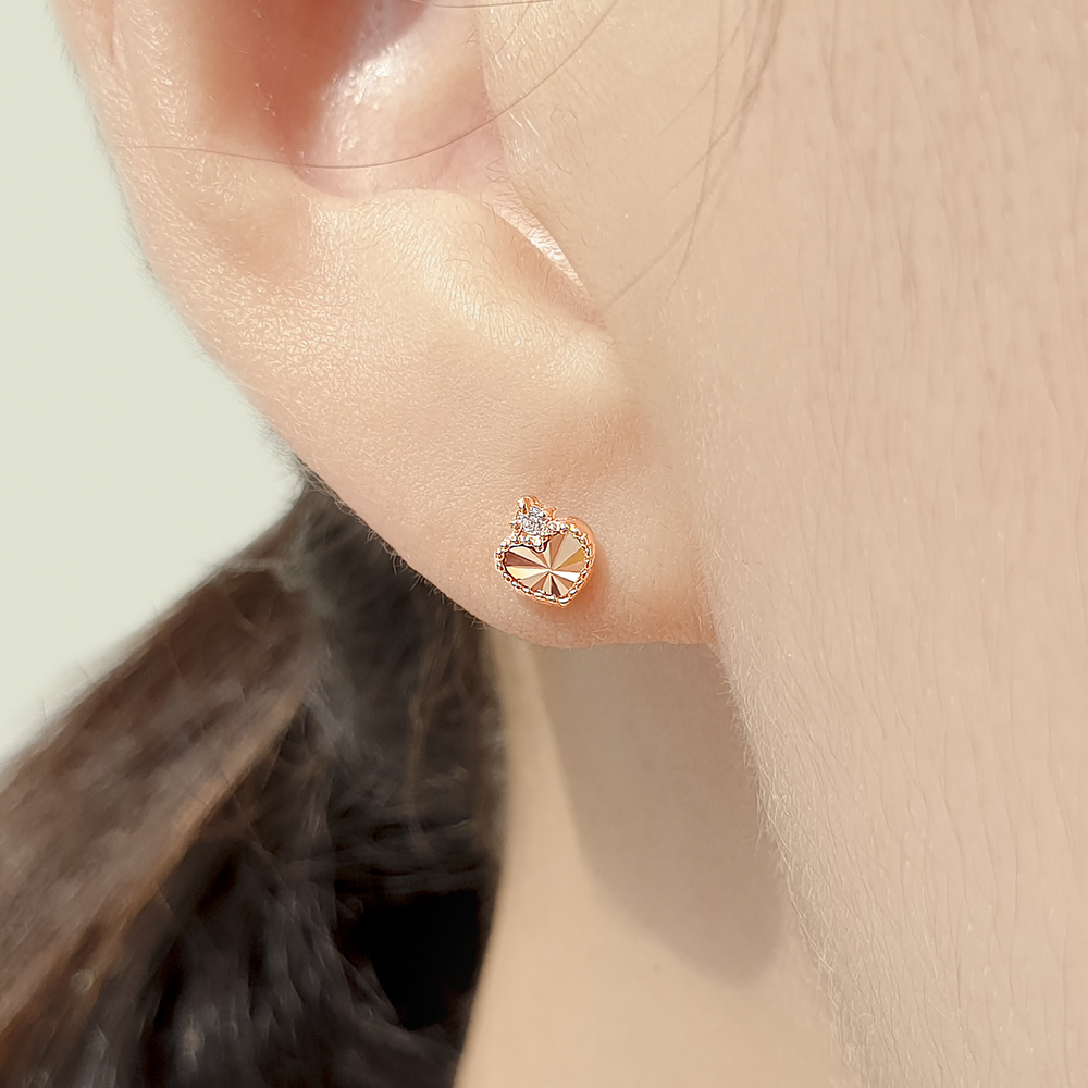 14케이 18k 여자 명품 컷팅 하트 귀고리 금 침 귀걸이 - 상세 이미지 3