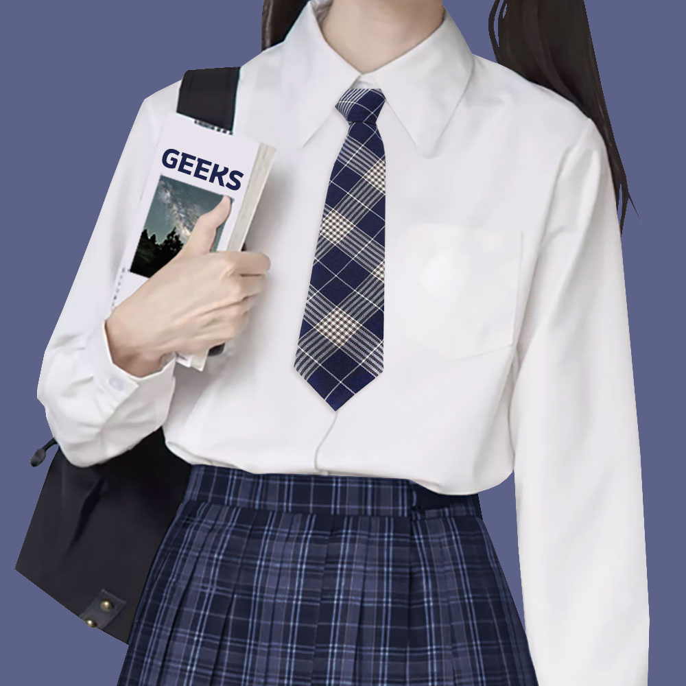 교복 체크 자동 넥타이(네이비) G - 상품 이미지