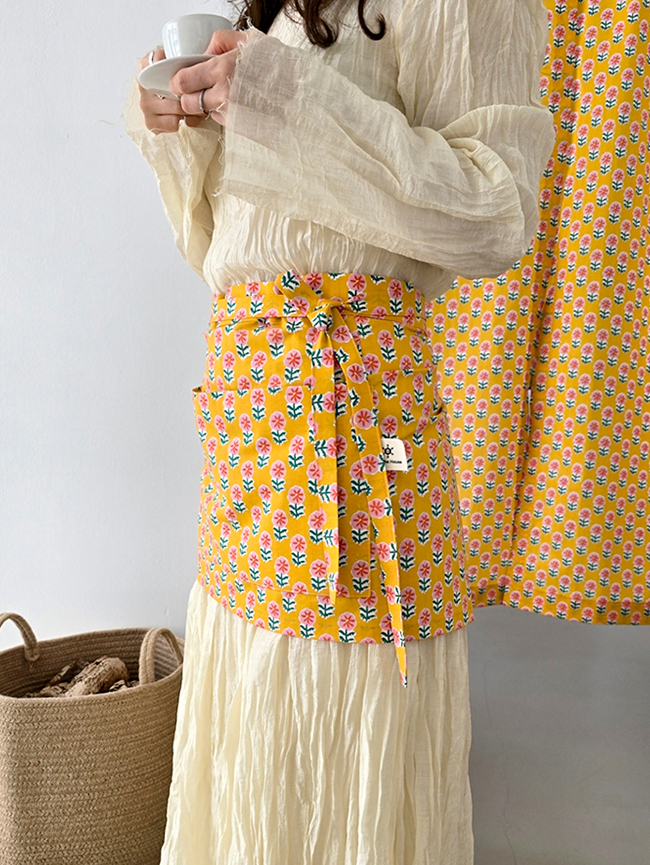 블랑쉬 라도노추추 머스타드 플라워 에이프런 허리 앞치마 (자체제작)