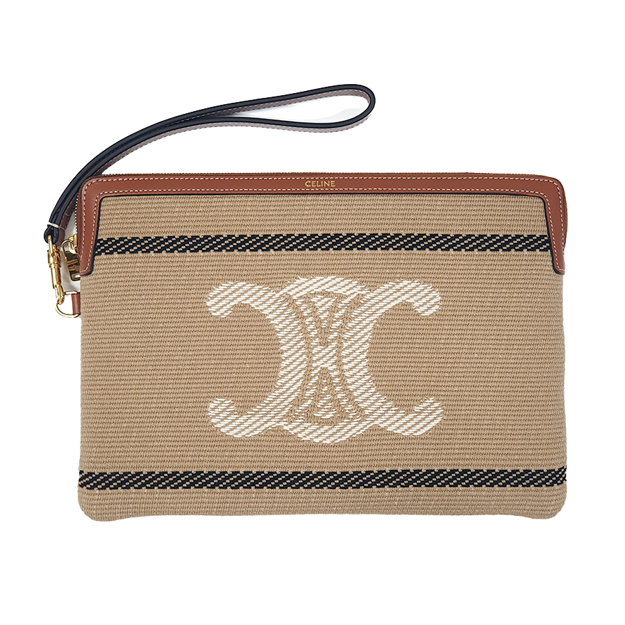 셀린느 여성 트리옹프 스트라이프 텍스타일 카프스킨 파우치백 베이지 10J502FVT02BL