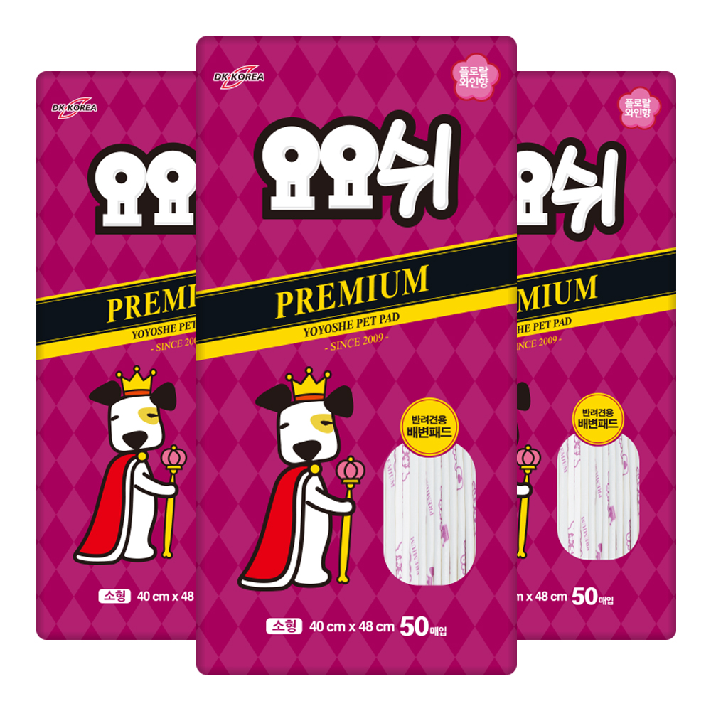 [요요쉬] 강아지 배변패드 플로럴와인향 프리미엄 소형, 50매입, 3개