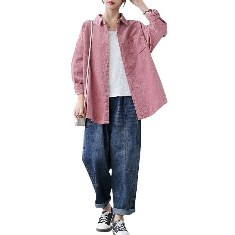 레트로 코듀로이 캐주얼 셔츠 봄 가을 겨울 - 상세 이미지 5