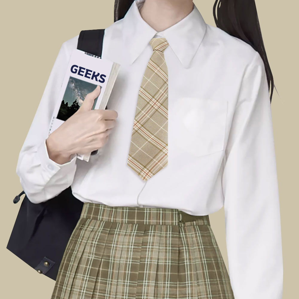교복 체크 자동 넥타이(베이지) G - 상품 이미지