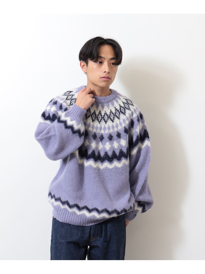빔즈 BEAMS 3게이지 샤기 노르딕 무늬 니트 스웨터 블랙 브라운 라이트퍼플 3컬러 - 상세 이미지 3