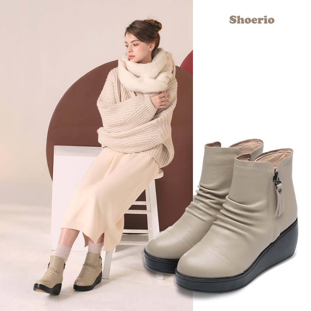 슈리오 소가죽 셔링 앵클 부츠 - 상세 이미지 5