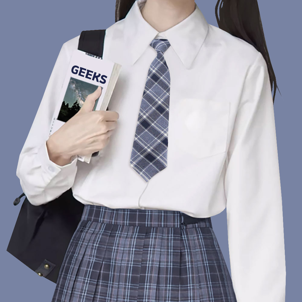 교복 체크 자동 넥타이(블루) G - 상품 이미지