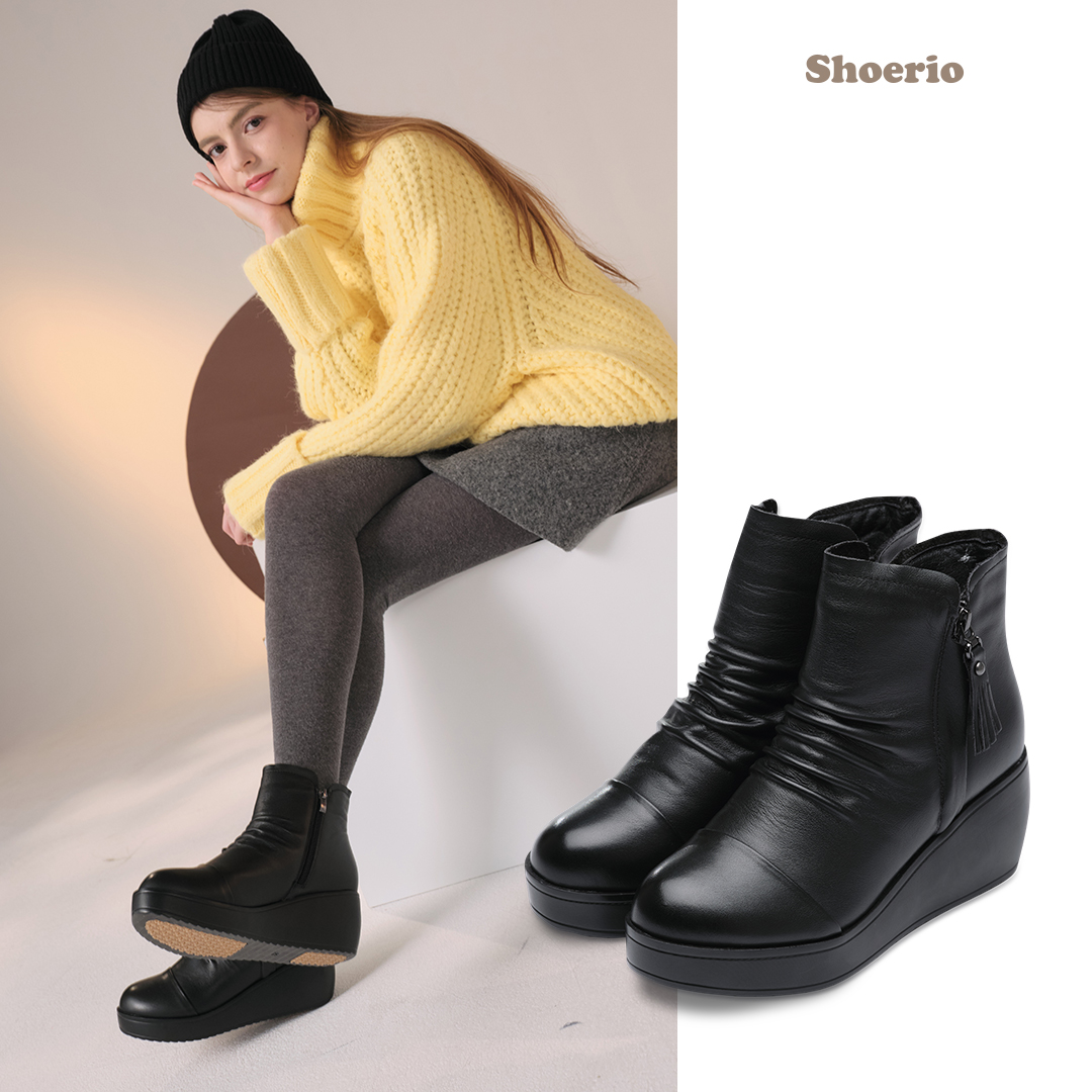 슈리오 소가죽 셔링 앵클 부츠 - 상세 이미지 2