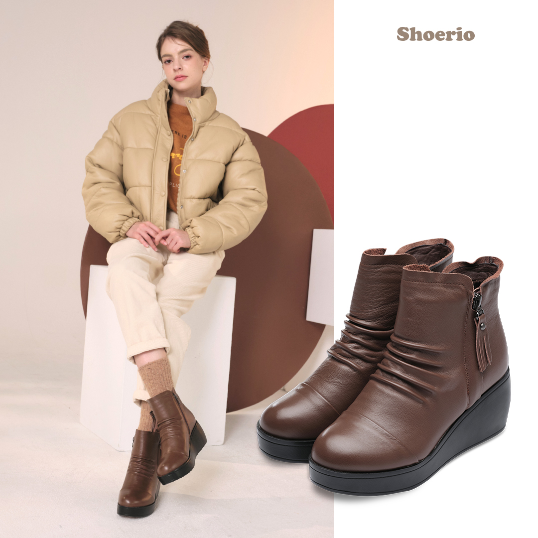 슈리오 소가죽 셔링 앵클 부츠 - 상세 이미지 3