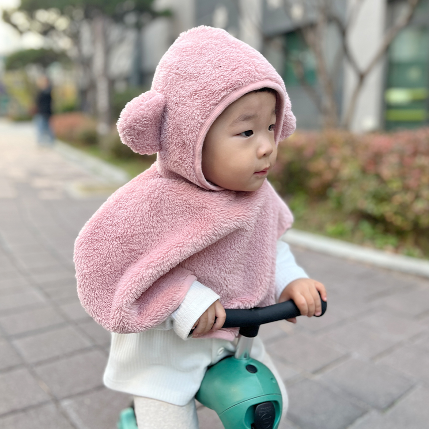 바니블라썸 아기 방한모자 겨울 유아 극세사 바라클라바 보넷 케이프후드 모자 크림 핑크