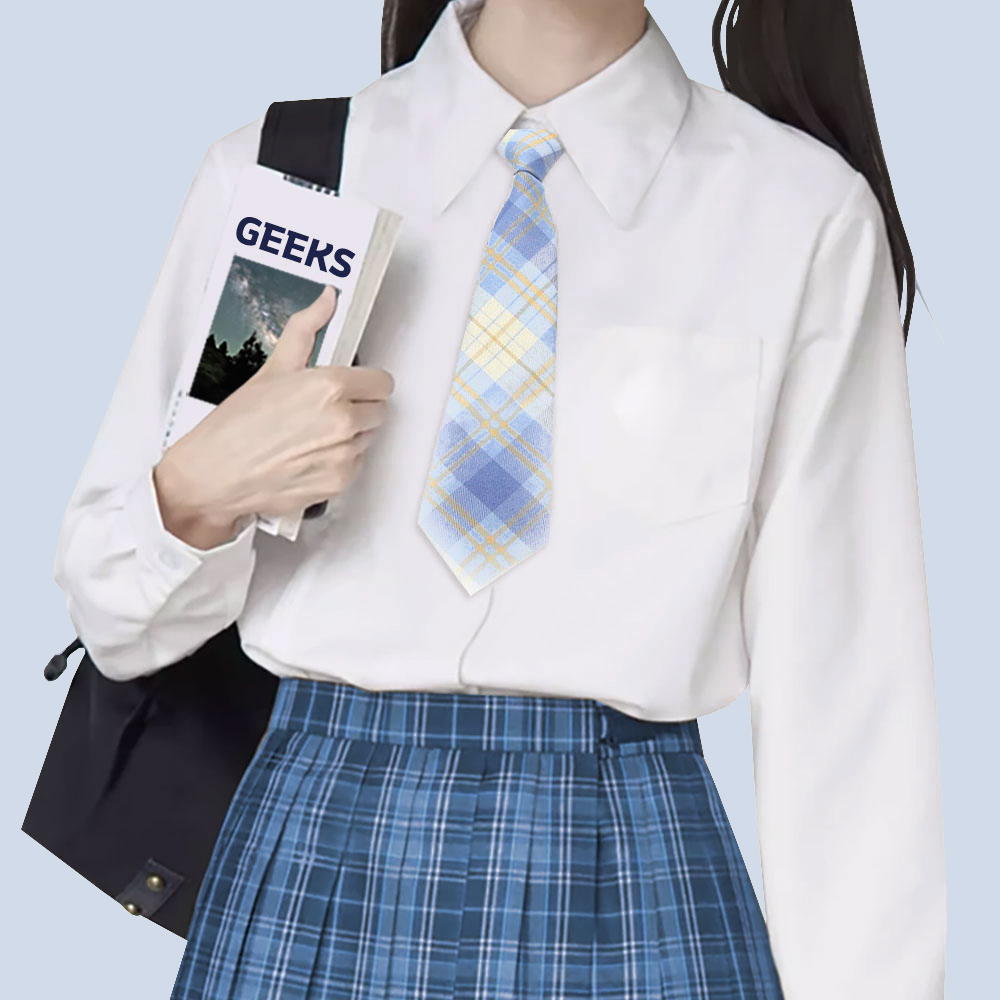 교복 체크 자동 넥타이(스카이) G - 상품 이미지