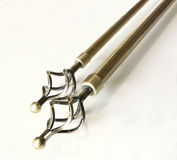 A(120-210cm) 브론즈 스틸 조절식 레이스 린넨 암막 커튼봉 커튼링 브라켓 부속 포함 세트