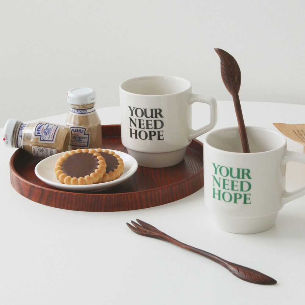 몬테 도자기 머그2P 우드트레이 세트 카페 레터링 머그잔 선물